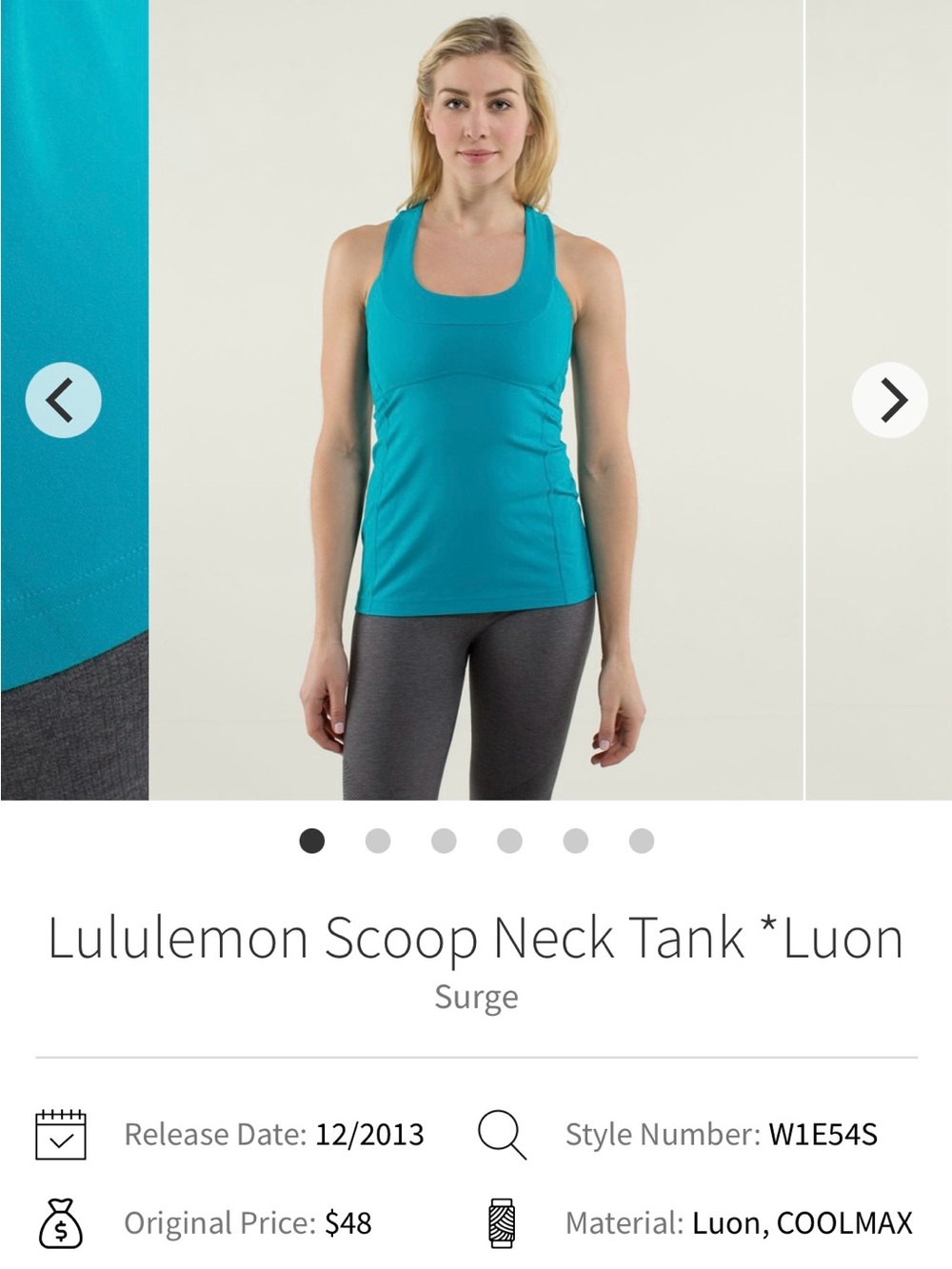 lululemon athletica Scoop Neck Tank Teal Women’s Medium